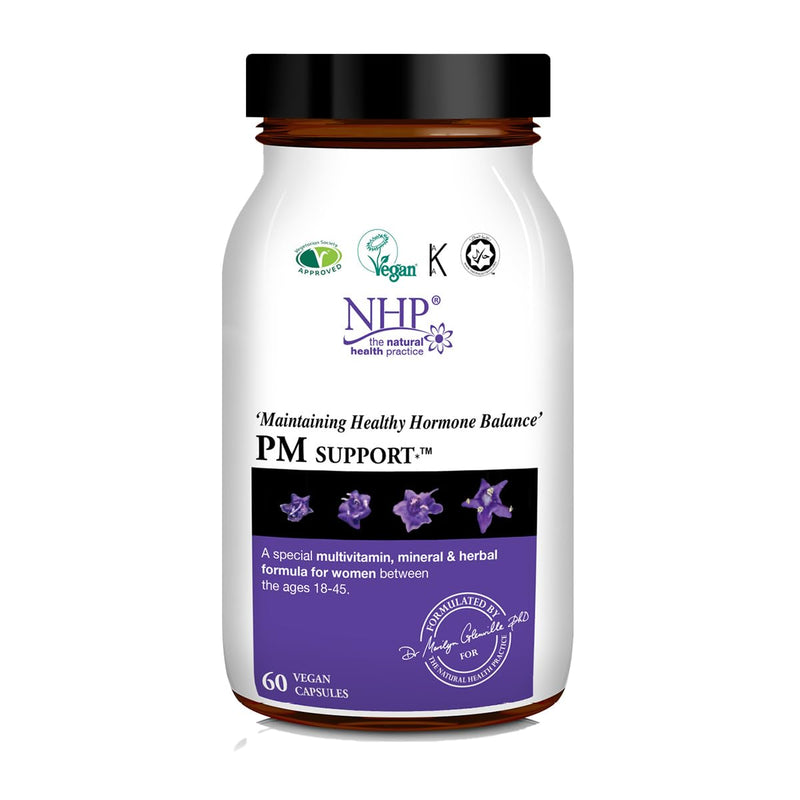 NHP Advanced - PM Support A Vegan Multivitamin for Women to Support Hormone Balance, Reduce Fatigue, and Enhance Stress Relief with Active Nutrients & Herbal Ingredients 60 Vegan Capsules