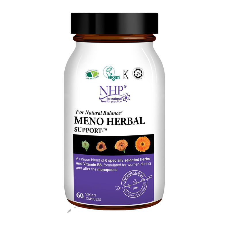 NHP Advanced Meno Herbal Support - Vegan Supplement for Hormonal Balance During Perimenopause & Menopause with Phytoestrogens, Vitamin B6, and Natural Herbal Ingredients 60 Vegan Capsules