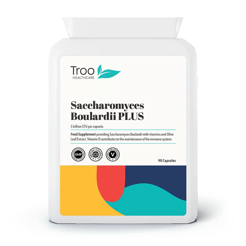 Troo Health Care Saccharomyces Boulardii Supplement - 90 Capsules – 5 Billion cfu with Olive Leaf, Biotin and Vitamin D - Highly Stable Friendly Yeast to Support Gut Bacteria Balance