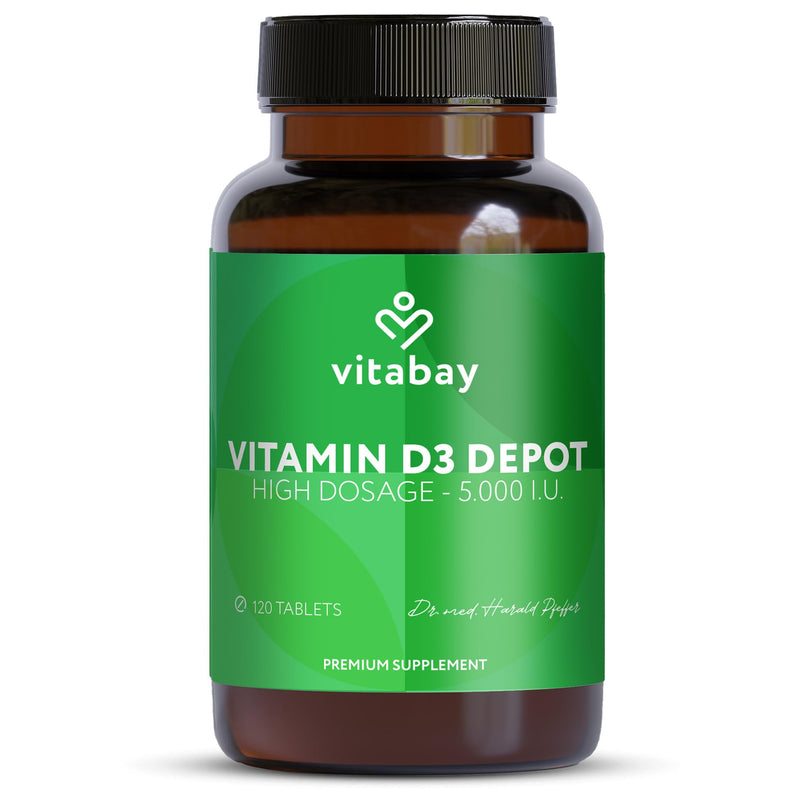 Vitabay Vitamin D3 5,000 IU - 120 high Dosage and time-Released Vitamin D Tablets - Vegan and Laboratory Tested 17 g (Pack of 1) D3 5.000
