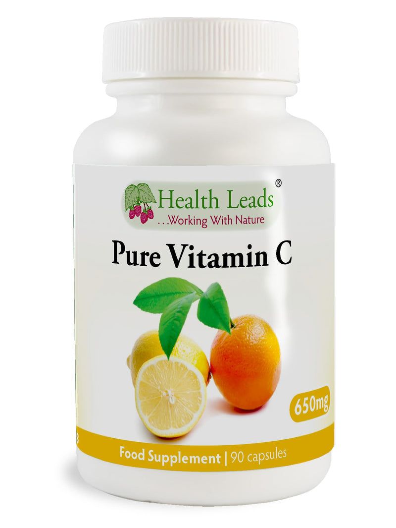 Pure Vitamin C 650mg Capsules, Ascorbic Acid, Unbuffered & Non-GMO, Suitable or Vegetarians & Vegans, Magnesium Stearate Free & No Nasty Additives, Formulated & Made in Wales… (90 Capsules) 90 count (Pack of 1)