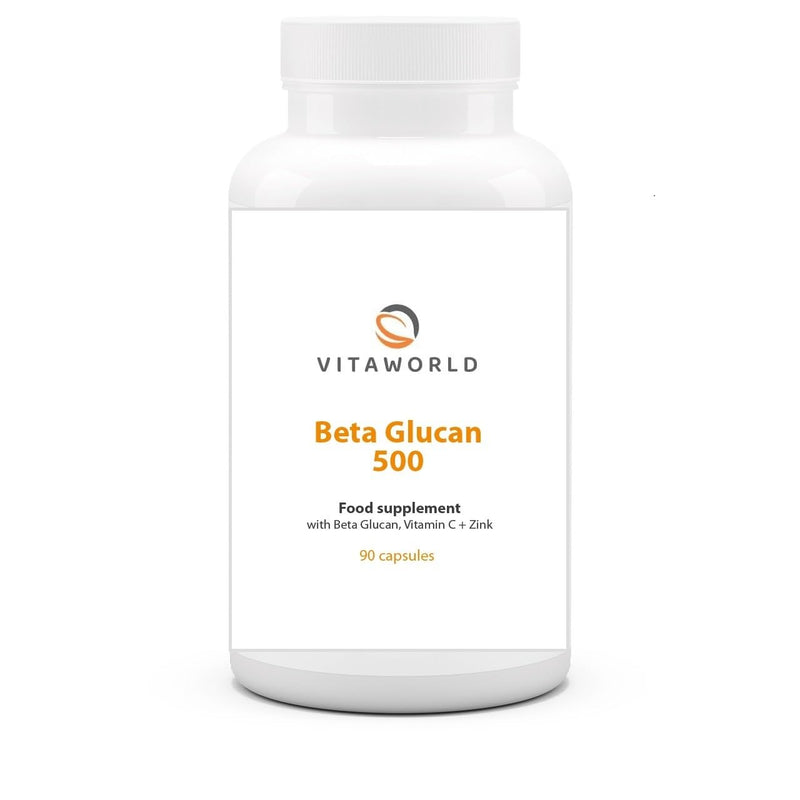 Vita World Beta Glucan - Beta Glucan Capsules High Dose 500mg per Day (90 Vegan Capsules) - High Bioavailability with Vitamin C + Zinc - No Additives & Gluten
