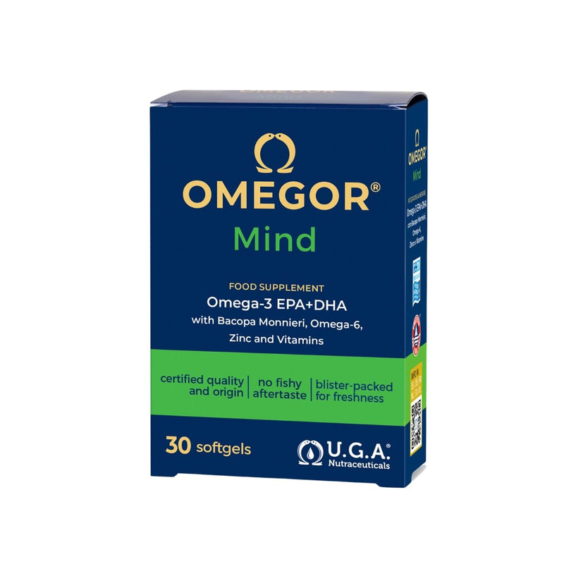 OMEGOR Mind Omega 3 and Bacopa Monnieri - Memory and Focus Supplement for Kids and Senior with Borage Oil, Zinc and Vitamin B (30 Capsules) 30 count (Pack of 1)