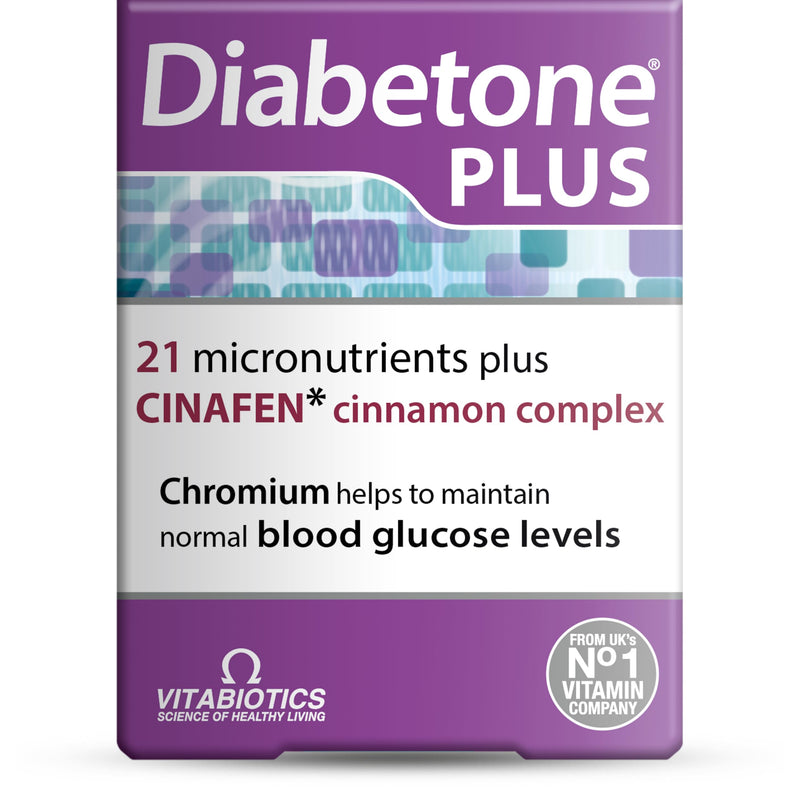 Diabetone Plus with CINAFEN complex: Cinnamon, Fenugreek and Chromium and 21 micronutrients for improved Blood Sugar Level and Diabetes Management, by Vitabiotics 56 Tablets 28-Day Supply Diabetone Plus