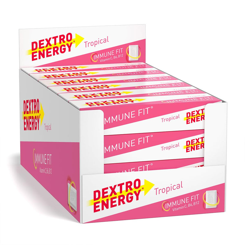 Dextro Energy Tropical Glucose Tablets |Fast Acting Carbohydrates for a Quick Burst of Glucose|with Vitamin C, B6, B12 and folic Acid | 14 Count (Pack of 24)