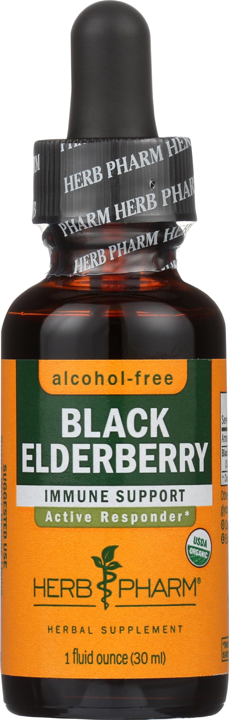 Herb Pharm Certified Organic Black Elderberry Liquid Herbal Extract 30ml | Traditionally Used for Immune System Support | FAIRWILD® Certified Alcohol-Free Glycerite | Organic Herbal Food Supplement