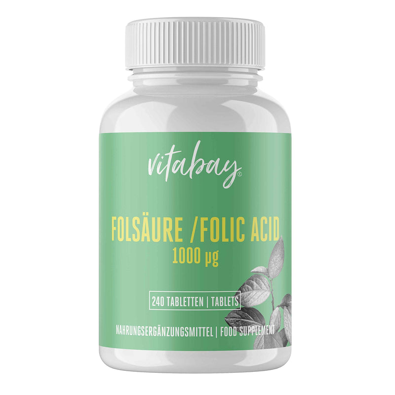Vitabay Folic Acid Tablets 1000mcg | 240 Vegan Tablets | High Strength & High Bioavailability Folate Tablets | Lab-Tested