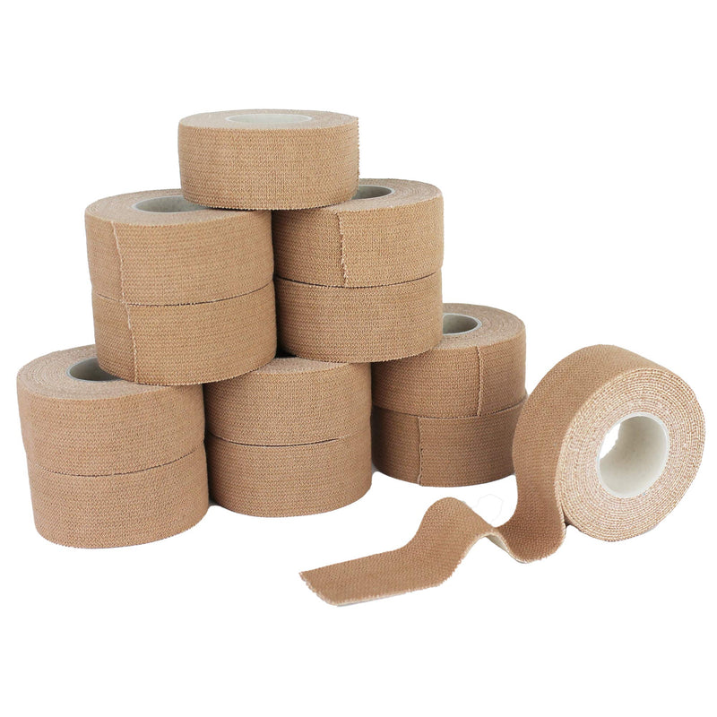 TIGERTAPES - Pack of 12 | 2.5cm x 4.5m (Beige) - Tiger Club Non Tear Elastic Adhesive Bandage - Sports Tape for Thumb, Toe, Elbow, Wrist Joint Support | Strapping Tape for Medical Use Beige