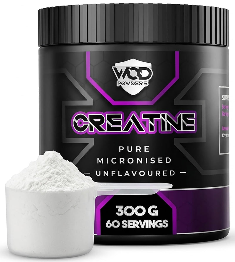 Creatine Monohydrate Powder 300g – Micronised Creatine | Proven to Improve Physical Performance and Recovery | Suitable for Vegans, Unflavoured, Scoop Included - Made in The UK by WOD Powders