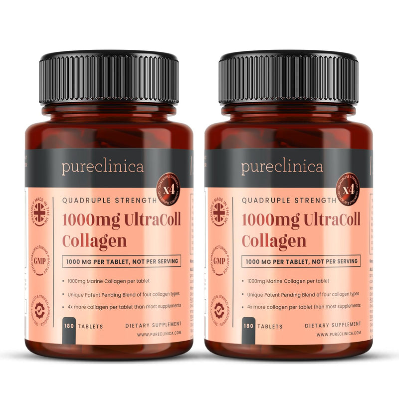 UltraColl Marine Collagen 1000mg x 360 Tablets (2 Bottles of 180) - 12 Months Supply. The only Patented Anti-Aging Collagen Types I, II, III, and VII 180 count (Pack of 2)