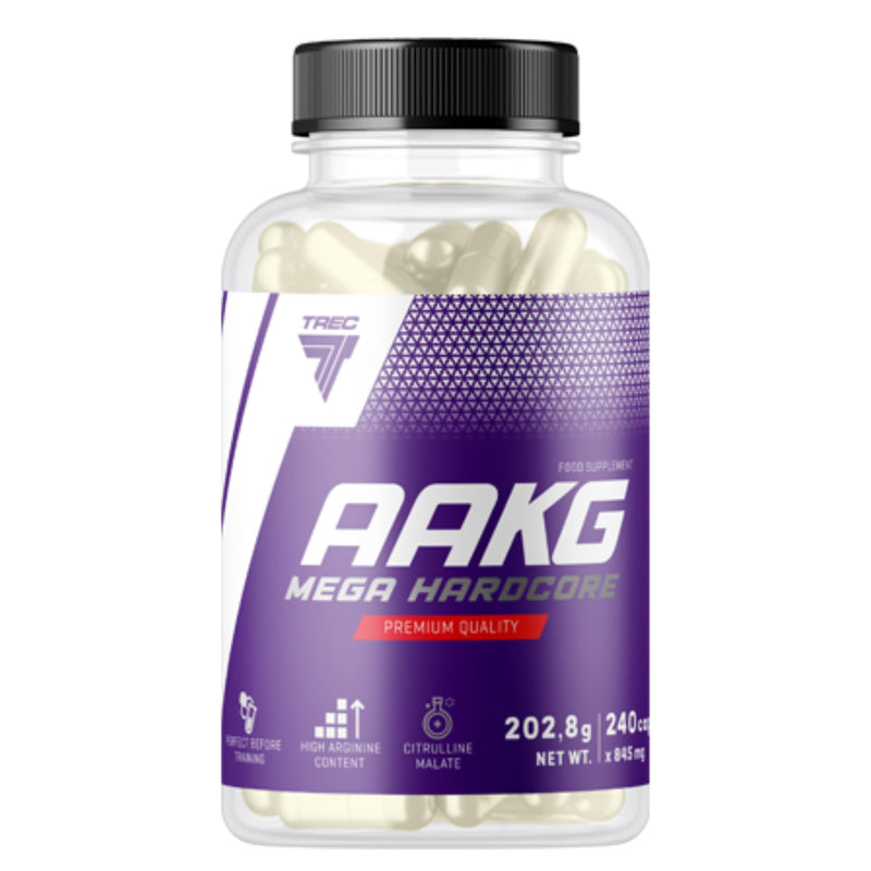 TREC Nutrition AAKG Mega Hardcore - 240 Capsules - Nitric Oxide Booster for Explosive Energy, Strength, and Muscle Growth - Powerful Muscle Pump Supplement with AAKG and Citrulline Malate