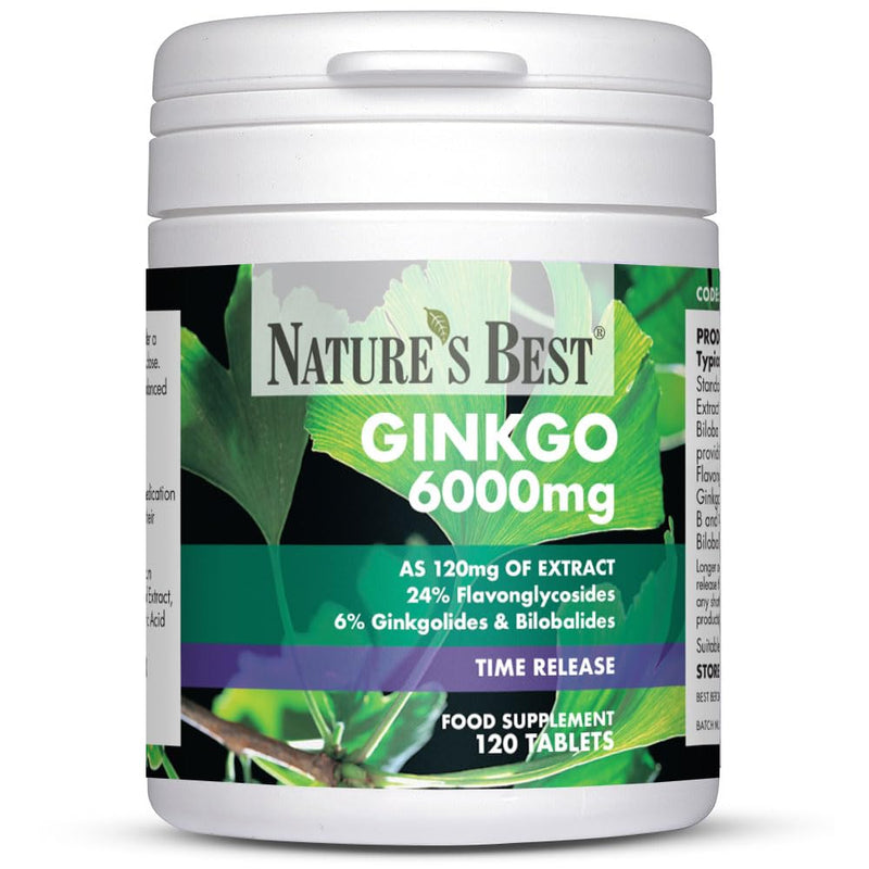 Nature's Best Ginkgo Biloba 6000mg - High Strength - Pure Grade Extract and Time Release Formula - UK Made - 120 Vegan Tablets (2 Months' Supply)