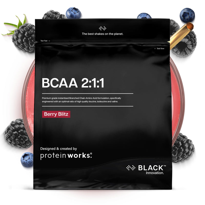 Protein Works | BCAA 2:1:1 - Black Innovation, Premium Essential Amino Acid Blend, Supports Growth & Maintenance of Muscle Mass, Optimal 2:1:1 Ratio, Berry Blitz, 83 Servings, 500g 500 g