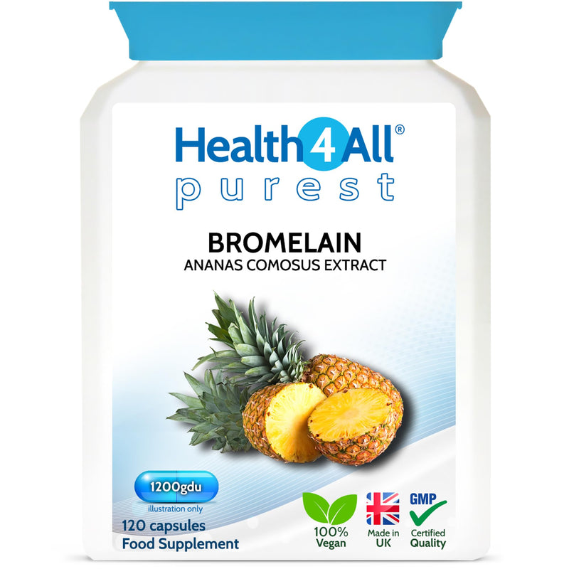 Bromelain 2500 GDU/g High Strength 1200 Units per Capsule for Inflammation, Swelling & Recovery 120 Vegan Capsules Pure Pineapple Enzyme Supplement for Digestion Support UK Made - Health4All 120 count (Pack of 1)