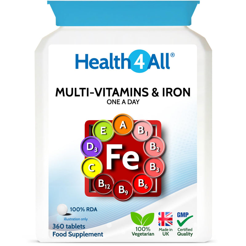 Health4All Multivitamins & Iron 360 Easy to Swallow Tablets, One a Day 1 Year Supply with 100% RDA of Vitamins | Supports Immune System and Overall Health of Men & Women | Made in UK 360 count (Pack of 1)