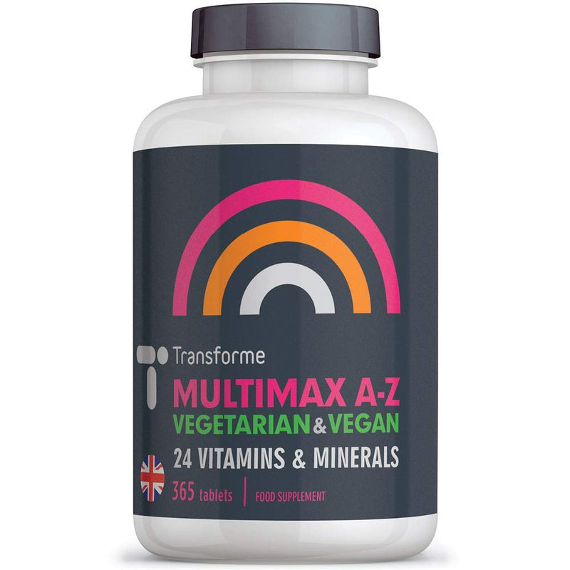 Multivitamins Nutritional Supplements for Women and Men, 365 Tablets, 1 Year Supply, 24 Active Vitamins and Minerals inc Vitamin D, C, B, Iron, Magnesium, Zinc, Vegan Vegetarian, UK Made by Transforme 1 count (Pack of 365)
