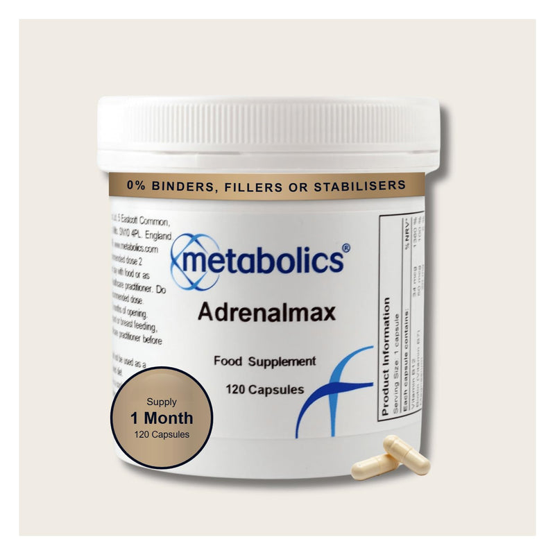 Metabolics Adrenalmax 120 Capsules, Adrenal & Stress Supplement with Calming L Theanine, Betaine, Magnesium, Olive Leaf & Green Tea Extract- Support for Healthy Adrenal Gland Function