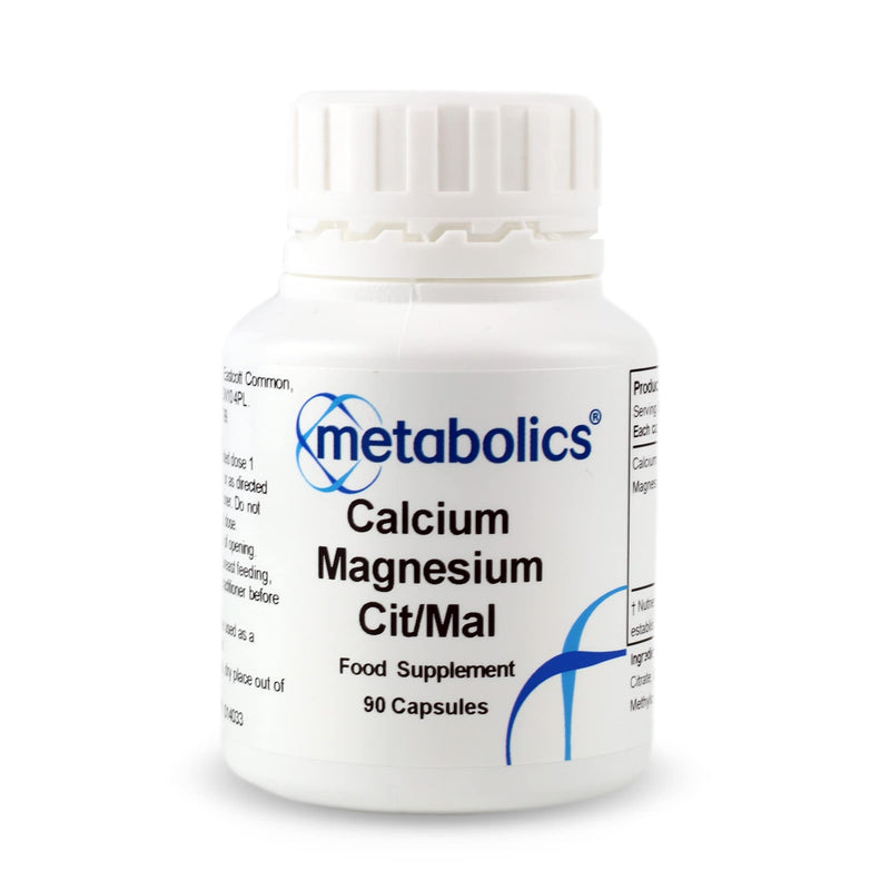 Metabolics Calcium Magnesium Citrate Malate 1:1 Ratio, 50mg Calcium 51mg Magnesium — UK Made GMP Certified — Bone Health, Muscle Function, Nerve Support & Energy Metabolism — Vegan — 90 Capsules
