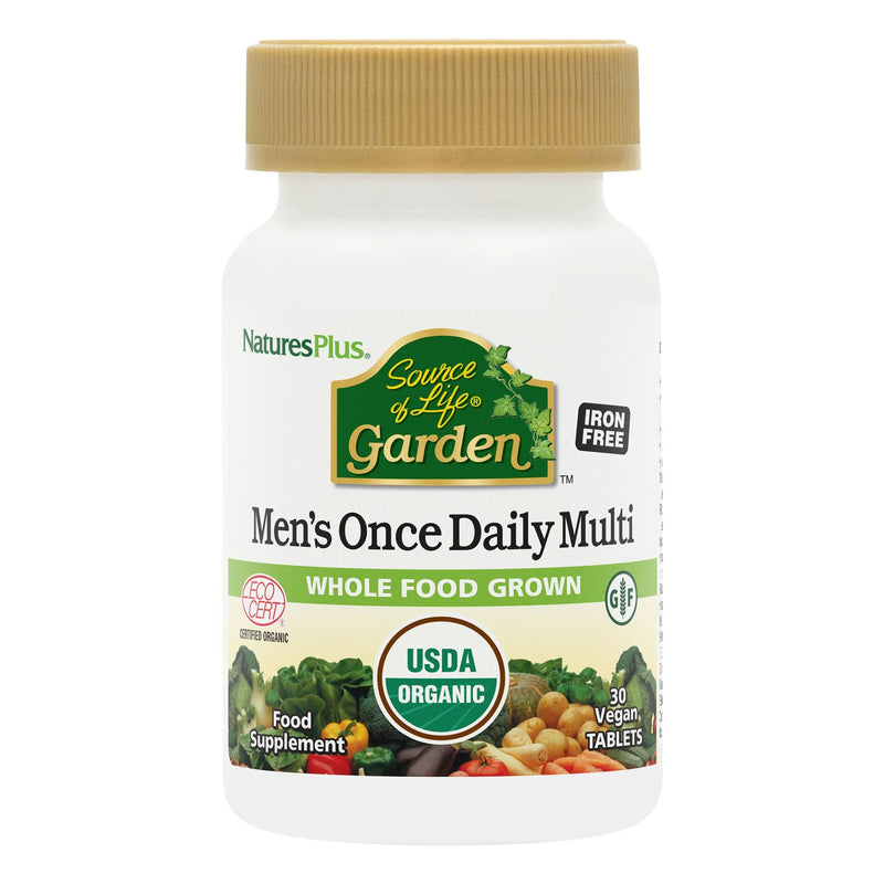 NaturesPlus Source of Life Garden Men Once a Day - Organic Vegan Multivitamin for Men - Energy, Immunity, T Booster - Zinc, Selenium, Pomegranate, Lycopene - Gluten Free - 30 Tablets 30 count (Pack of 1)