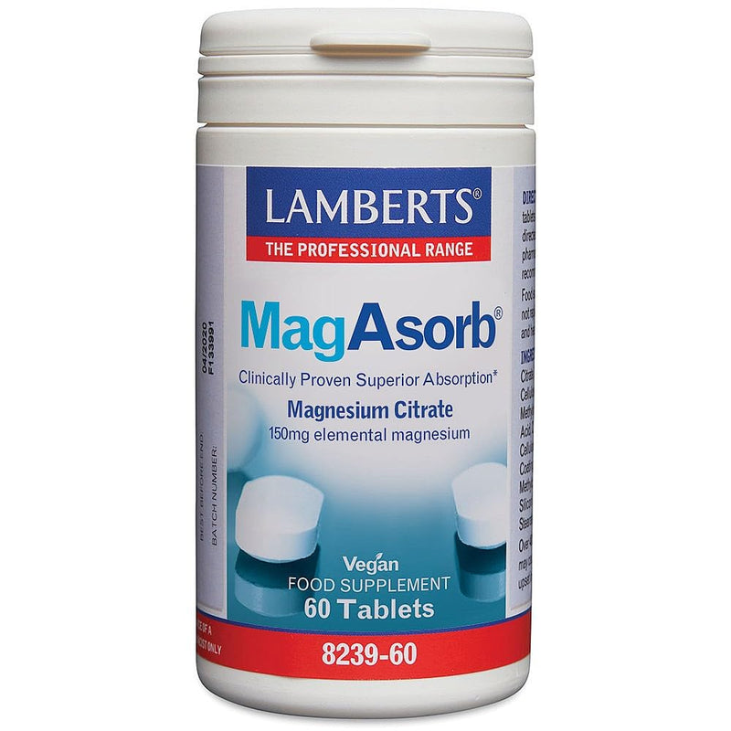 Lamberts MagAsorb Magnesium – High Absorption Citrate Form – Supports Muscles, Energy & Nervous System – 60 Vegan Tablets