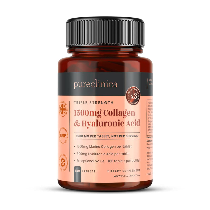 UltraColl Collagen & Hyaluronic Acid 1500mg – 180 Tablets (6 Month Supply) | High Strength Marine Collagen Types I, II, III, VII | Anti-Ageing, Skin Elasticity, Joint Support, UK Made 180 count (Pack of 1)
