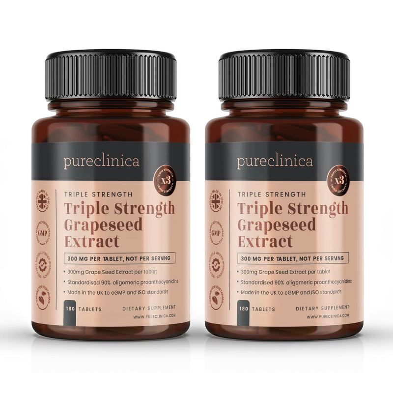 2-Pack Grapeseed Extract 300mg Tablets – Triple Strength with 90% OPCs – Powerful Antioxidant Support for Skin & Overall Health – 360 Tablets, 12 Month Supply – Made in UK 180 count (Pack of 2)