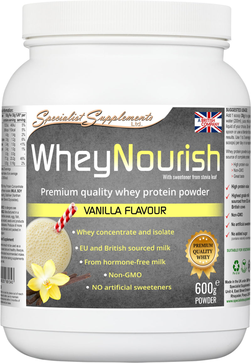 WheyNourish Vanilla Flavour Whey Protein Powder 600g
