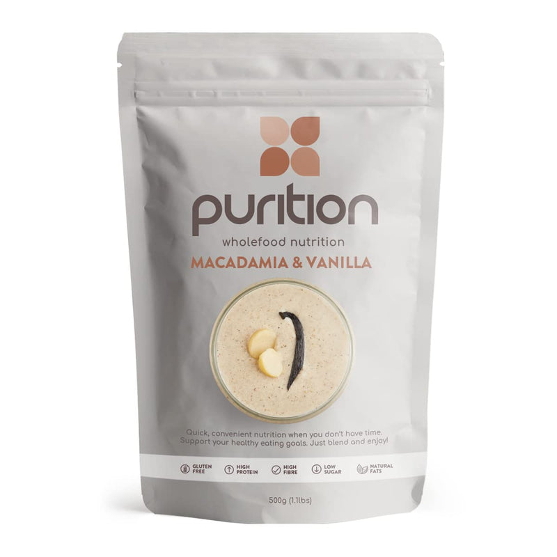 Purition Macadamia & Vanilla - Natural, Gluten Free, High Protein, Low Sugar, Keto, Vegetarian, Meal Replacement Shake for Healthy Weight Management, 500g, 12 Servings 500 g (Pack of 1)