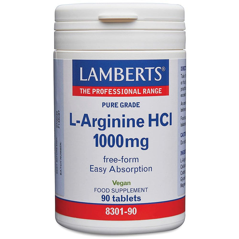Lamberts L-Arginine HCl 1000mg 90 Tablets – Free-Form Amino Acid – Highly Absorbable – Vegan