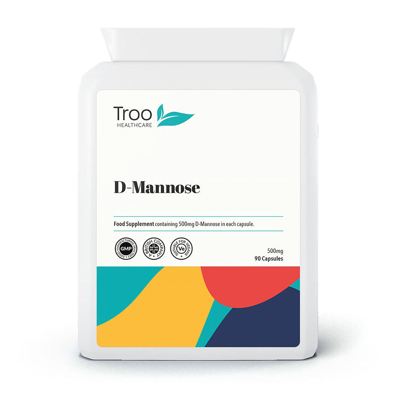 Troo Health Care Troo D Mannose 90 Capsules 500mg Supplement - Daily Vegan Friendly Supplement for Men and Women - Letterbox Friendly Recyclable Packaging - UK Manufactured to GMP Standards 90 count (Pack of 1)