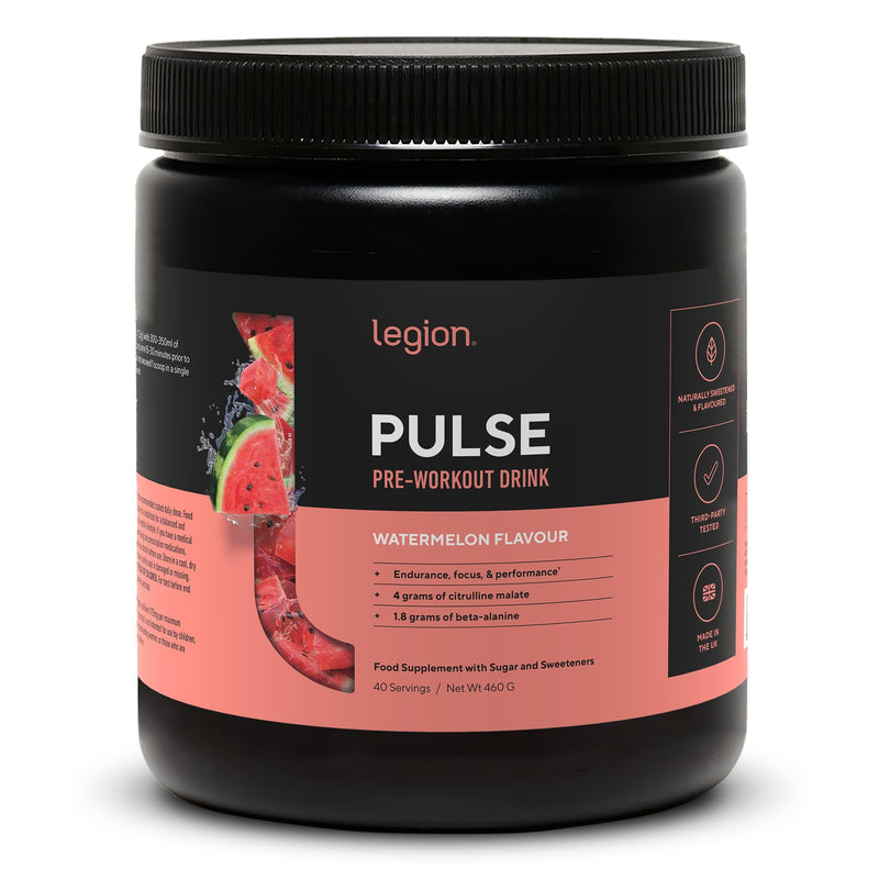 Legion Pulse Pre Workout Supplement - All Natural Nitric Oxide Preworkout Drink to Boost Energy, Creatine Free, Naturally Sweetened, Beta Alanine, Citrulline, (Caffeinated Watermelon) Caffeinated Watermelon