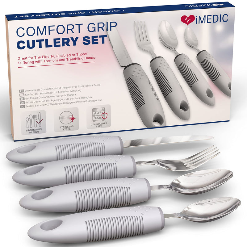 iMedic Easy Grip Cutlery for Arthritic Hands Grey(1 Pack) – Adaptive Utensils Designed to Support Disabled Adults – Weighted Tableware Set – Caring Aid for Tremors, Parkinson’s Single