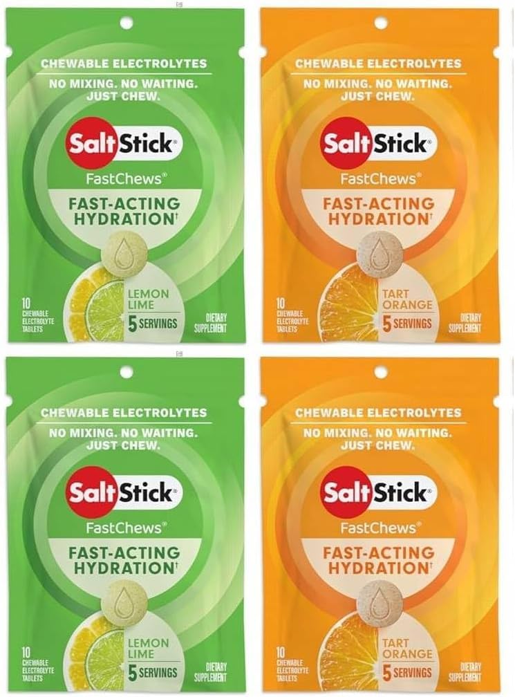 SaltStick Fastchews Resealable, Variety 4 Pack of Tart Orange & Zesty Lemon-Lime