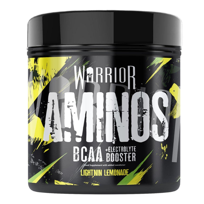 Warrior Aminos + Electrolyte Powder 360g - Amino Acid (BCAA) Hydration Formula for Performance & Recovery - Supplement for Intra or Post Workout - 30 Servings (Lightnin Lemonade) Lightnin' Lemonade