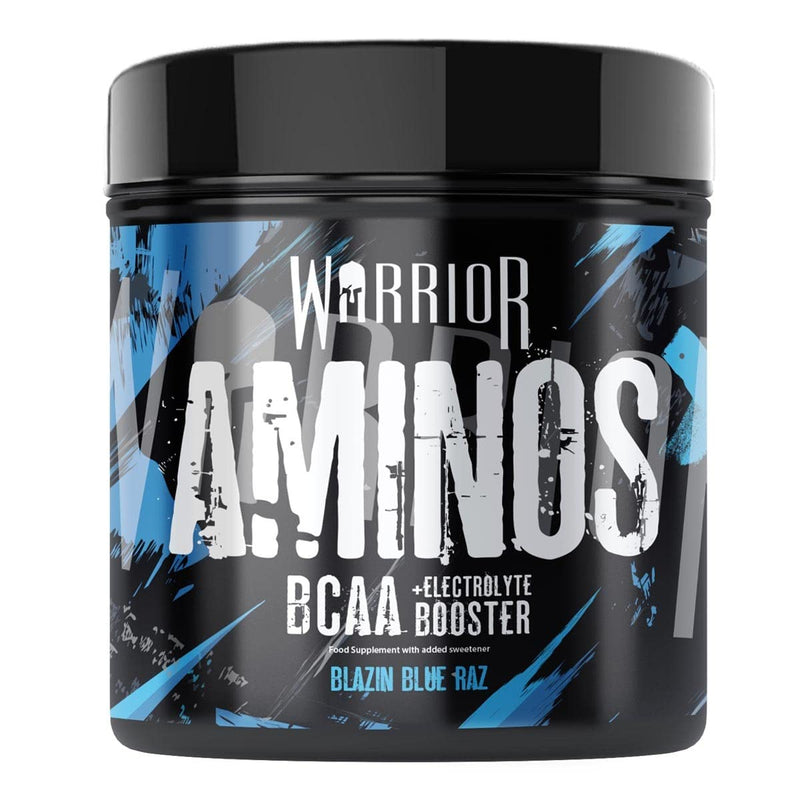 Warrior Aminos + Electrolyte Powder 360g - Amino Acid (BCAA) Hydration Formula for Performance & Recovery - Supplement for Intra or Post Workout - 30 Servings (Blazin Blue Raz) Blue Raspberry