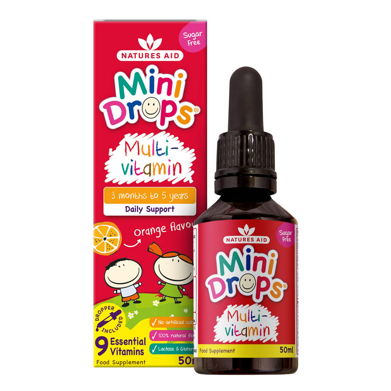 Natures Aid Orange Flavour Multi-Vitamin Drops for Infants and Children, 50ml | 9 Essential Vitamins, Support Growth & Immune Health, Age 0-5 Years Old, Sugar Free Vegan Non-GMO Gluten-Free