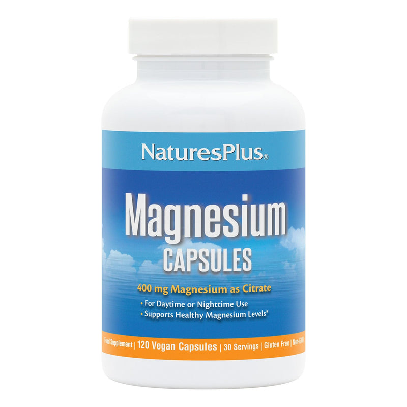 NaturesPlus Magnesium Supplement - 400mg Active Magnesium Citrate Supplement - Energy and Stress Relief for Mind and Body - Vegan, Gluten Free - 120 Capsules