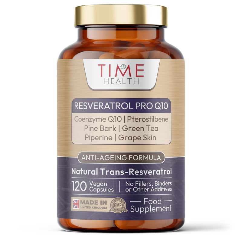 Resveratrol Pro Q10 Anti-Ageing Formula, Trans-Resveratrol, Coenzyme Q10, Pterostilbene, Pine Bark, Green Tea, Grape Skin, Piperine, Split Dose for Maximum Benefits - Pullulan (120 Capsules)