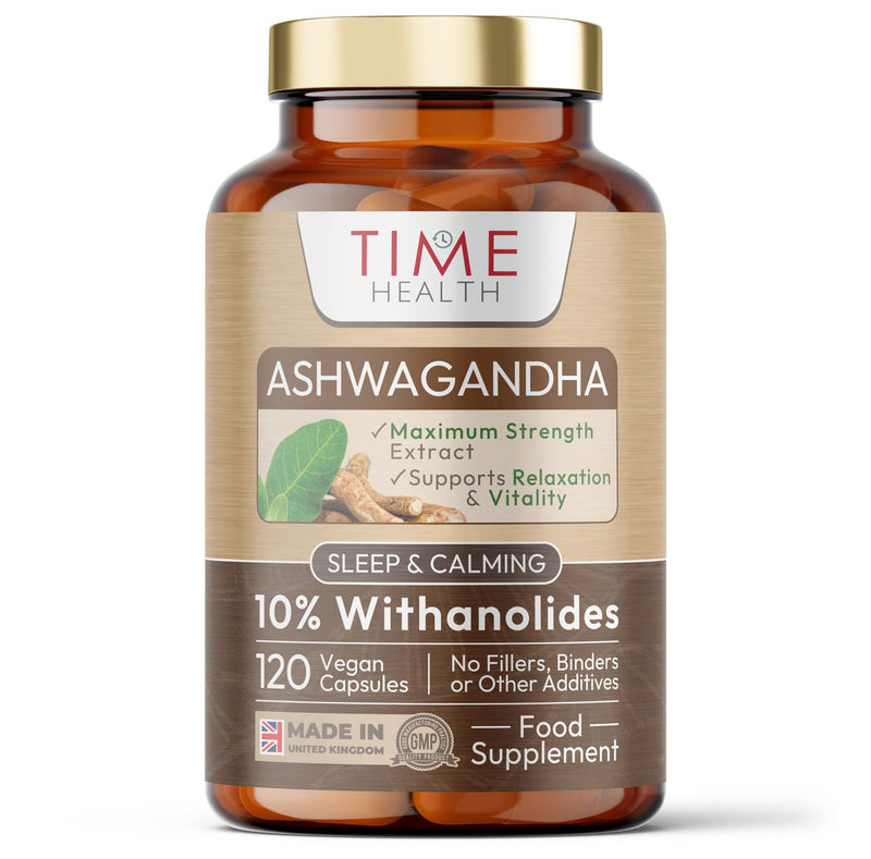 Ashwagandha - 10% Withanolides - Maximum Strength - Maximum Benefits - UK Manufactured - Zero Additives - Pullulan (120 Capsules) 120 count (Pack of 1)