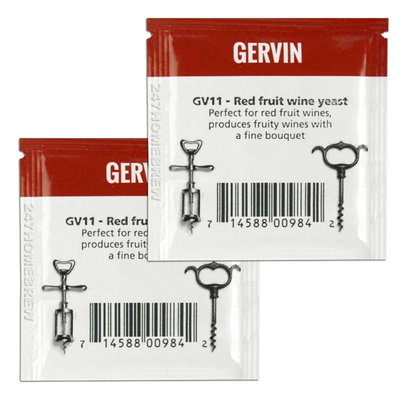 2x Gervin Wine Yeast D GV11 White Label 5g Reduces Malic Acid in Fruit Wine 23L