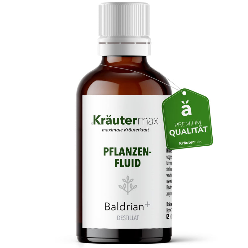 Kräutermax - Plant Fluid Valerian+ - Distillate in Glass - Vegan - Sustainable Packaging Thanks to Amber Glass Bottle - 50 ml