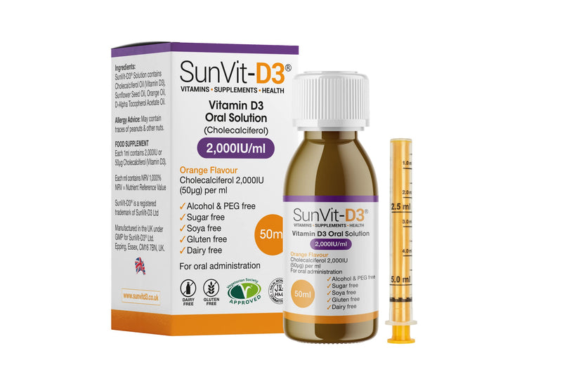 SunVit-D3 Vitamin D3 2000IU Oral Solution - Vitamin D for Kids | Cholecalciferol Vitamin D Drops Baby | Supports Bone, Teeth, Muscle & Immune System (50ml Orange Flavor) 50 count (Pack of 1)