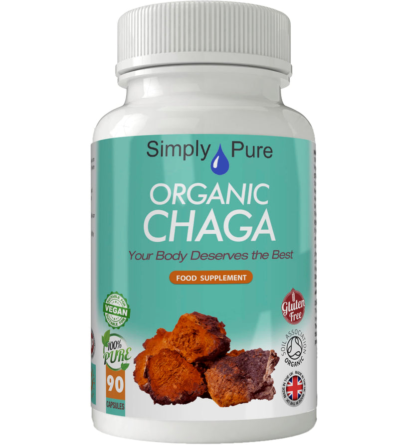 Organic Chaga Mushroom for Immunity and Antioxidant Boost | 500mg Capsules x 90 | 100% Pure Soil Association Certified | Gluten Free | GM Free | Vegan
