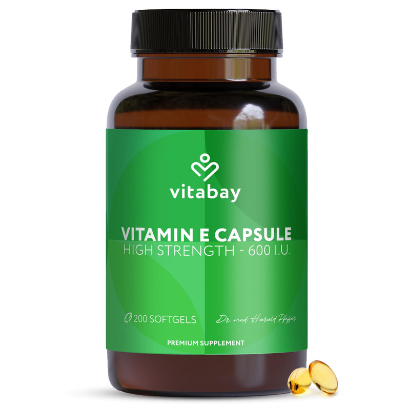 Vitabay Vitamin E 600 IU Depot - 200 Vegan Softgel Capsules - Natural D-Alpha Tocopherol - High Strength - Cell Protection from Oxidative Stress - Lab Tested - 12 Month Supply 100 g (Pack of 1)