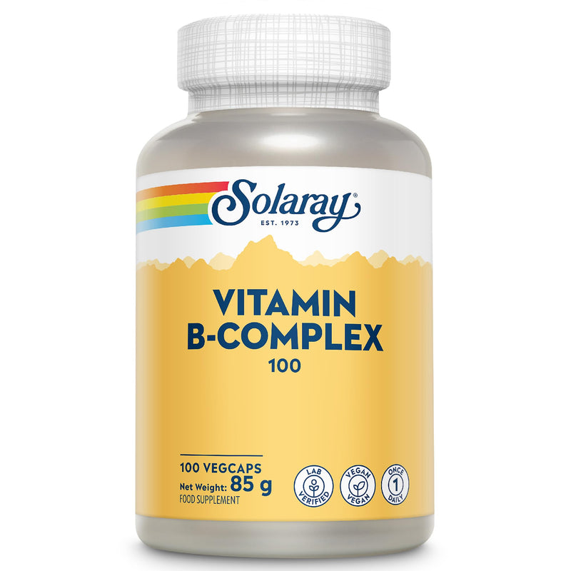 Solaray Vitamin B Complex "100" Super Strength - 100 Vegan Capsules - 3+ Month Supply - High Potency Vitamin B1, B2, B3, B5, B6, B7, B9 & B12 - Lab Verified