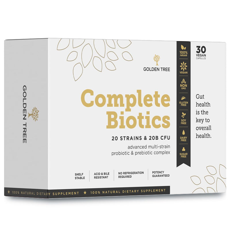Golden Tree Complete Biotics – Probiotics with 20 Bacterial Cultures & Strains – 20 Billion CFU per Daily Dose – 30 Acid-Resistant Capsules 30 count (Pack of 1)