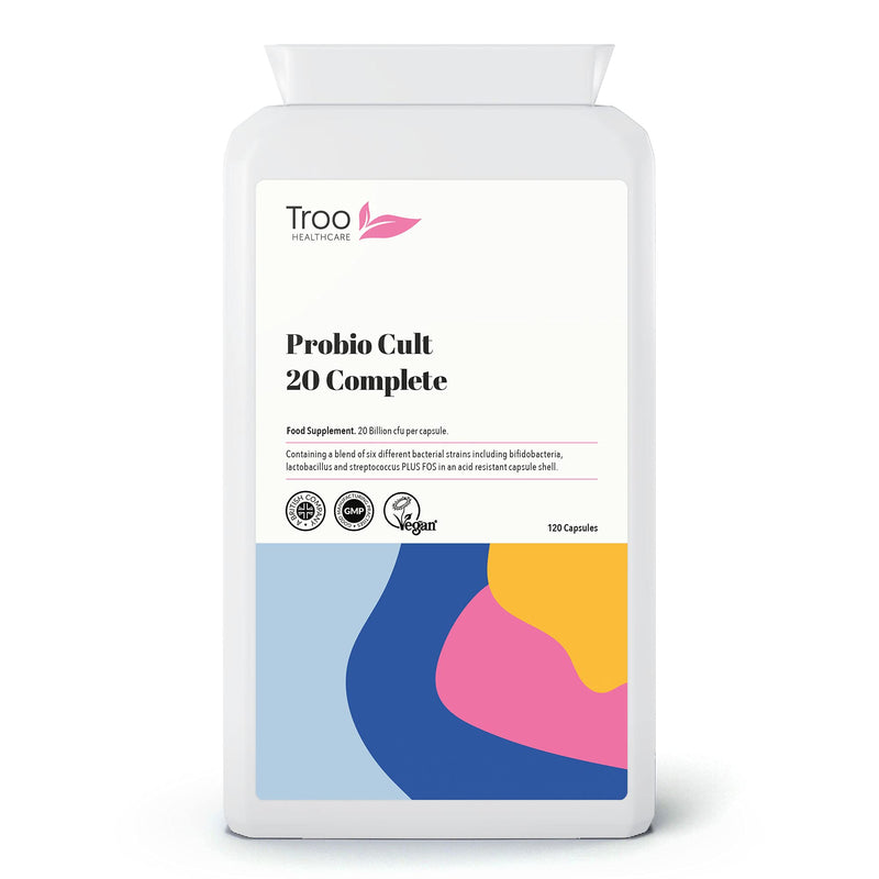 Troo Health Care Probio Cult-20 120 Vegan Capsules 20 Billion cfu | 6 Strain Active Bacterial Cultures | Targeted Release | Acidophilus | Bifidobacterium | Streptococcus Thermophilus | UK Manufactured