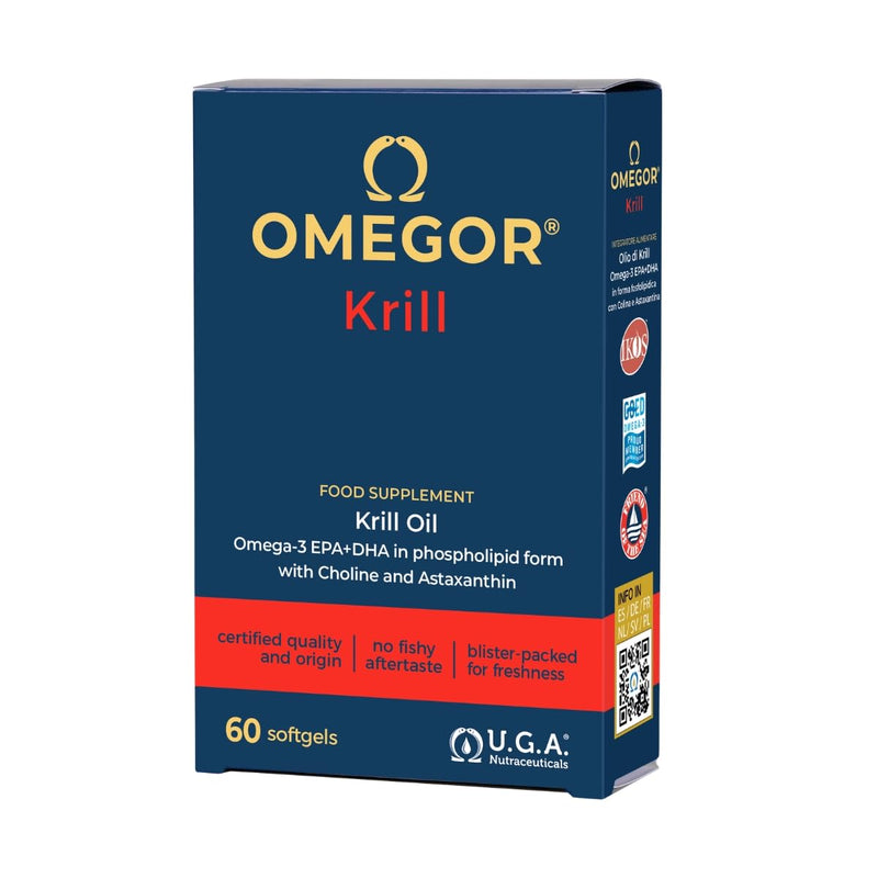 OMEGOR Krill Oil Capsules Omega 3 - Antartic Krill Oil with EPA, DHA, Astaxanthin, Choline, Phospholipids - High Bioavailability and No Aftertaste (60 Softgel Caps) Krill+D3