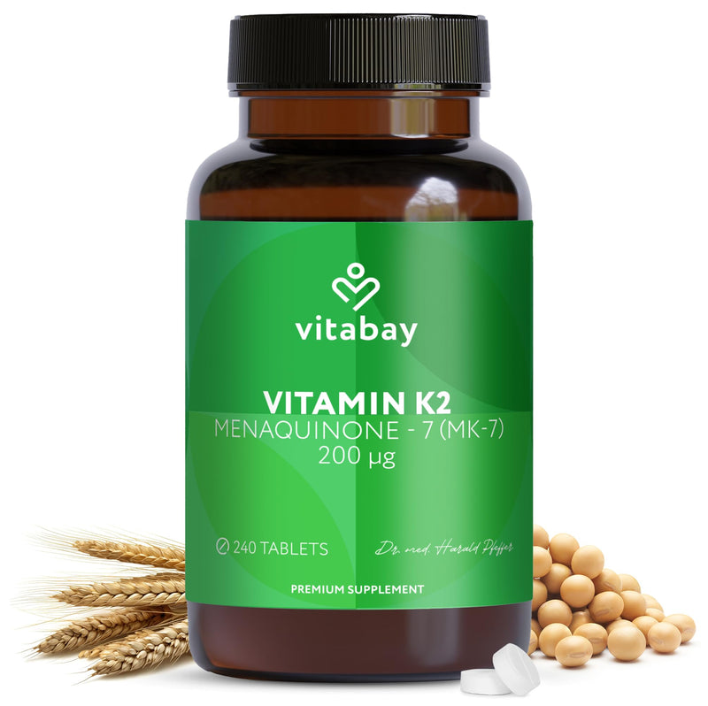 Vitabay Vitamin K2 MK-7 200 µg – 240 Vegan Tablets – Bones & Blood Clotting – High Strength MK7 All-Trans Microencapsulated – Lab Tested in Germany – 8 Month Supply 34 g (Pack of 1)