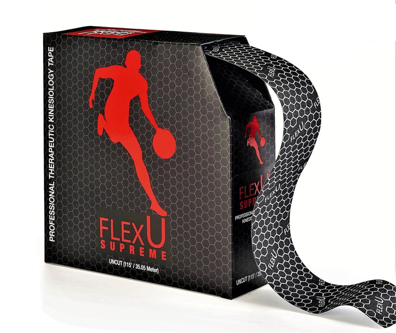 FLEXU Kinesiology Tape Bulk Roll: Continuous 35 meters; Hypoallergenic, Latex-Free; Optimal Support & Pain Relief for Muscles, Joints, Knees, Shoulders, & Back; Long-Lasting Performance. (Black) Black UNCUT